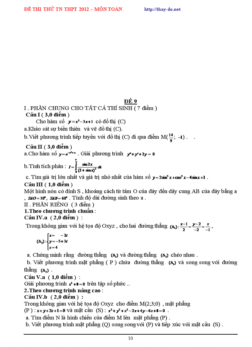 image for page 100 đề thi thử tốt nghiệp THPT môn Toán