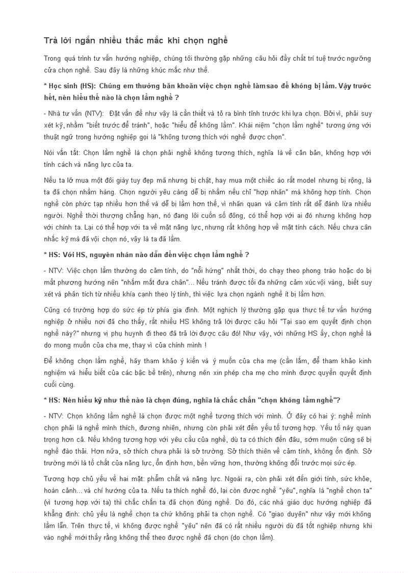 image for page Giải đáp ngắn về vấn đề hướng nghiệp
