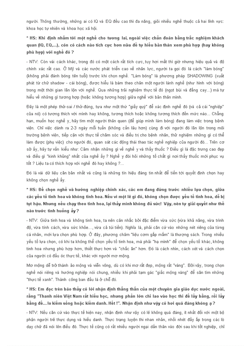 image for page Giải đáp ngắn về vấn đề hướng nghiệp