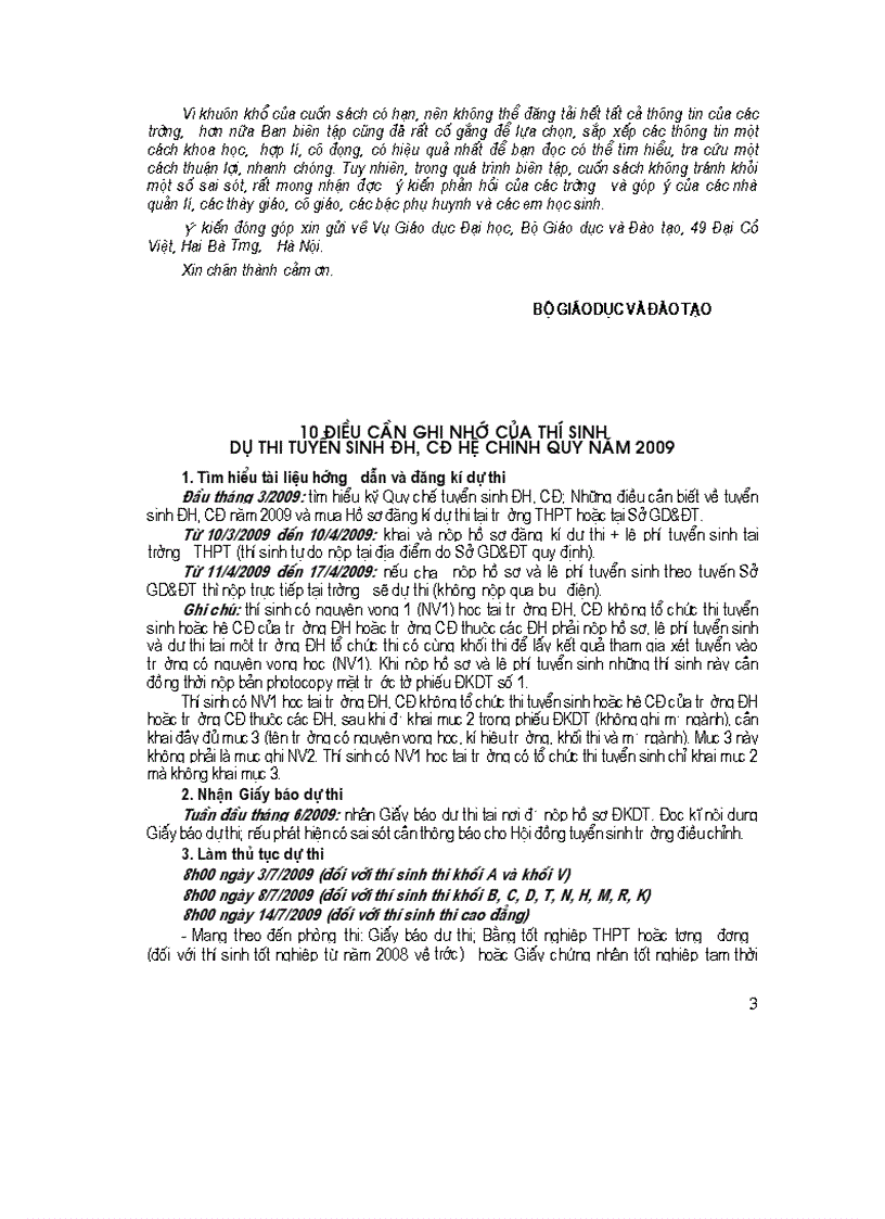 image for page Những điều cần biết về ts đh cđ năm 2009