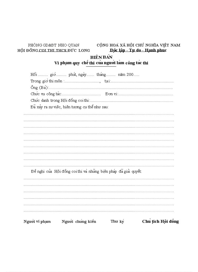 image for page Biên bản vi phạm quy chế thi