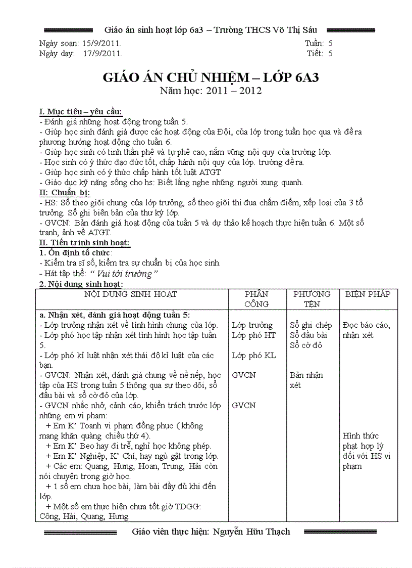 image for page Giáo án chủ nhiệm