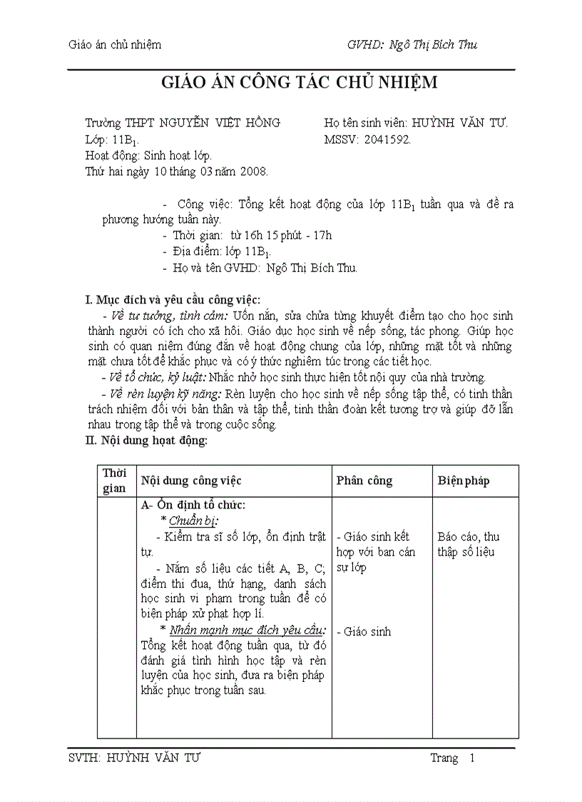 image for page Giáo án công tác chủ nhiệm