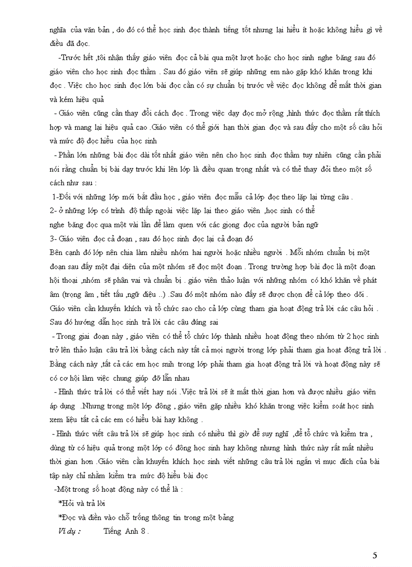 image for page Rèn kỷ năng đọc tiếng anh cho học sinh khối 8