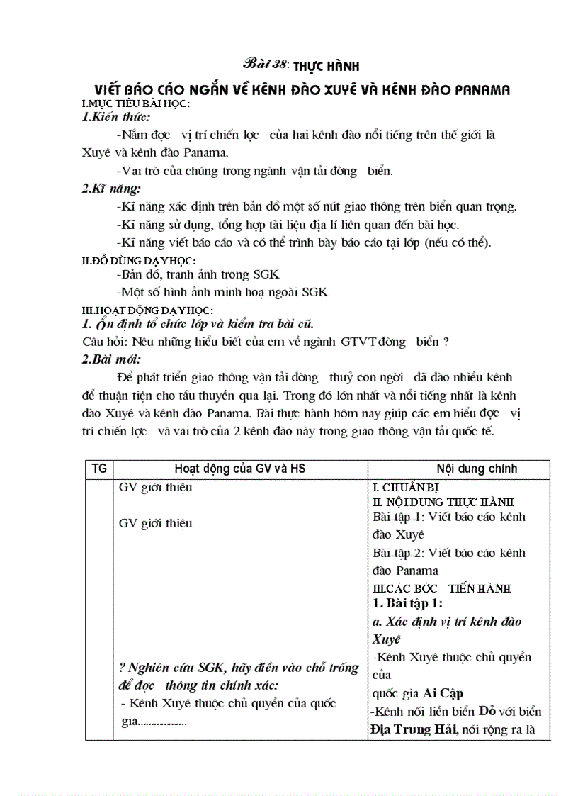 image for page Bài 38 Viết báo cáo kênh đào Xuyê Panama