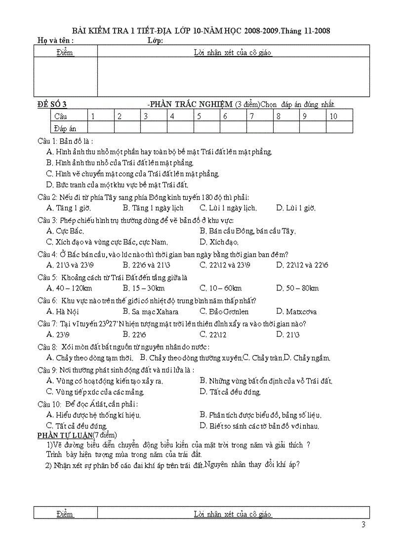 image for page Bài kiểm tra 1 tiết địa 10 lần 1