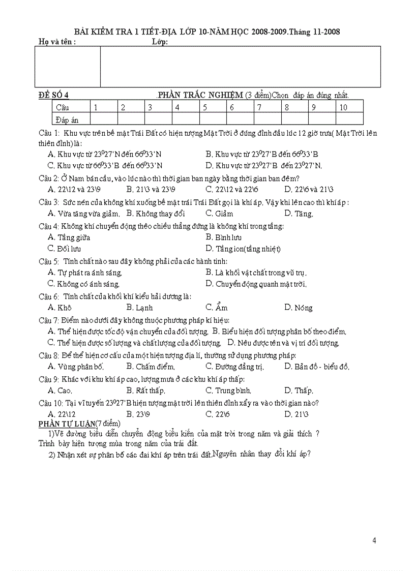 image for page Bài kiểm tra 1 tiết địa 10 lần 1