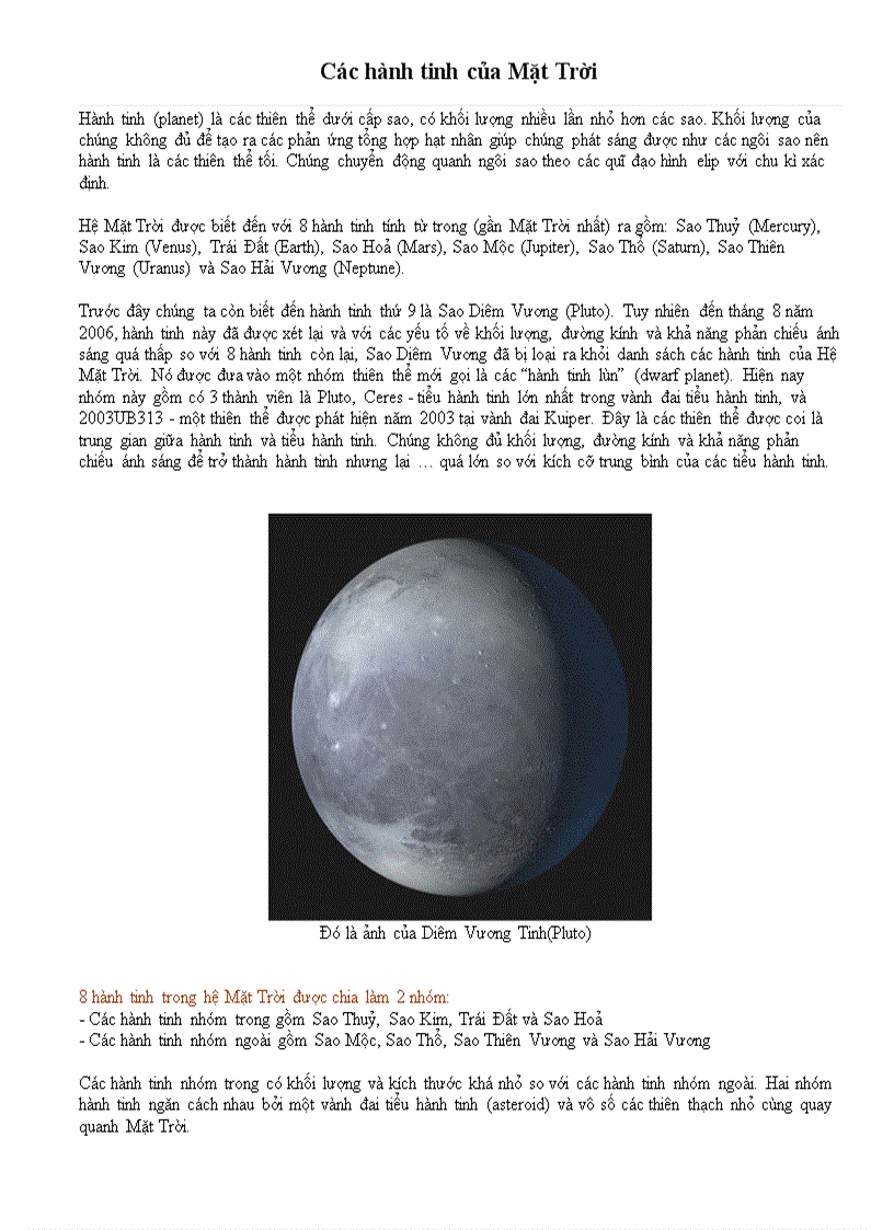 image for page Các hành tinh của Mặt Trời