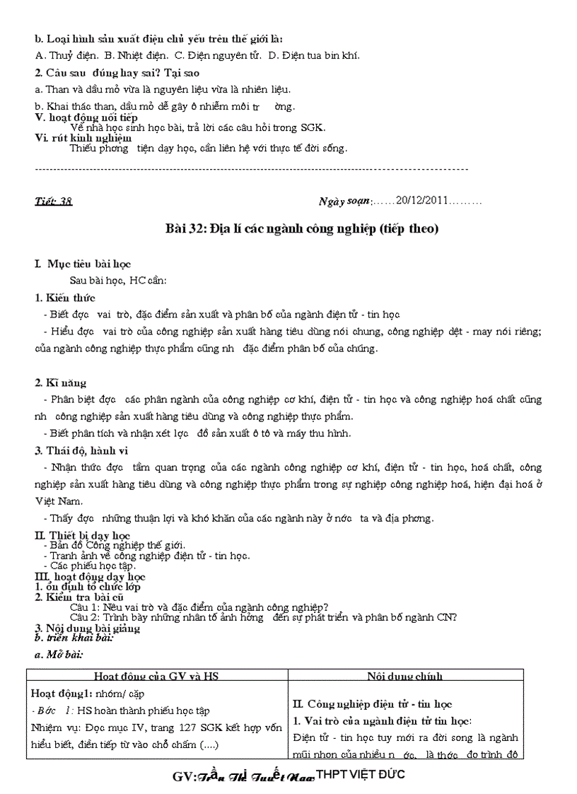 image for page GA Địa lí 10 HKII thực hiện giảm tải từng nội dung