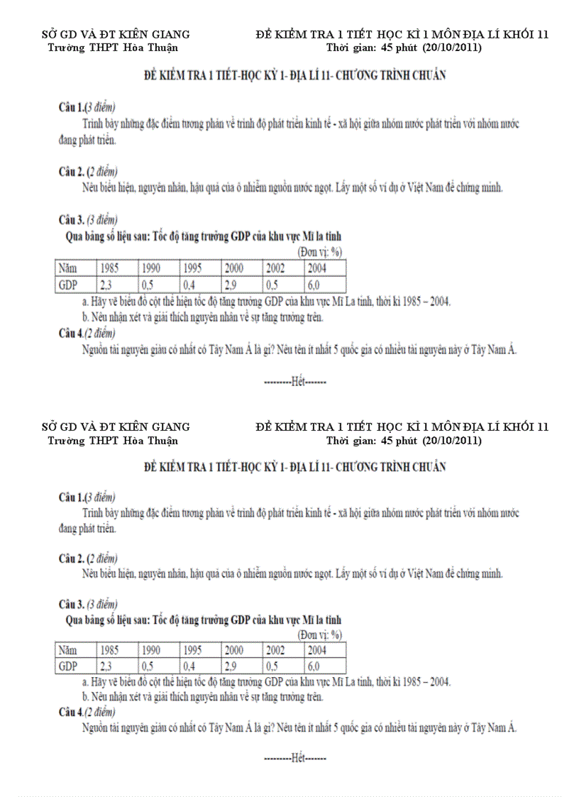 image for page Kiểm tra 1 tiết 11 có ma trận