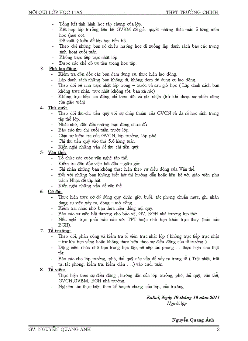 image for page Nội qui lớp chủ nhiệm Thang điểm chấm tổ viên