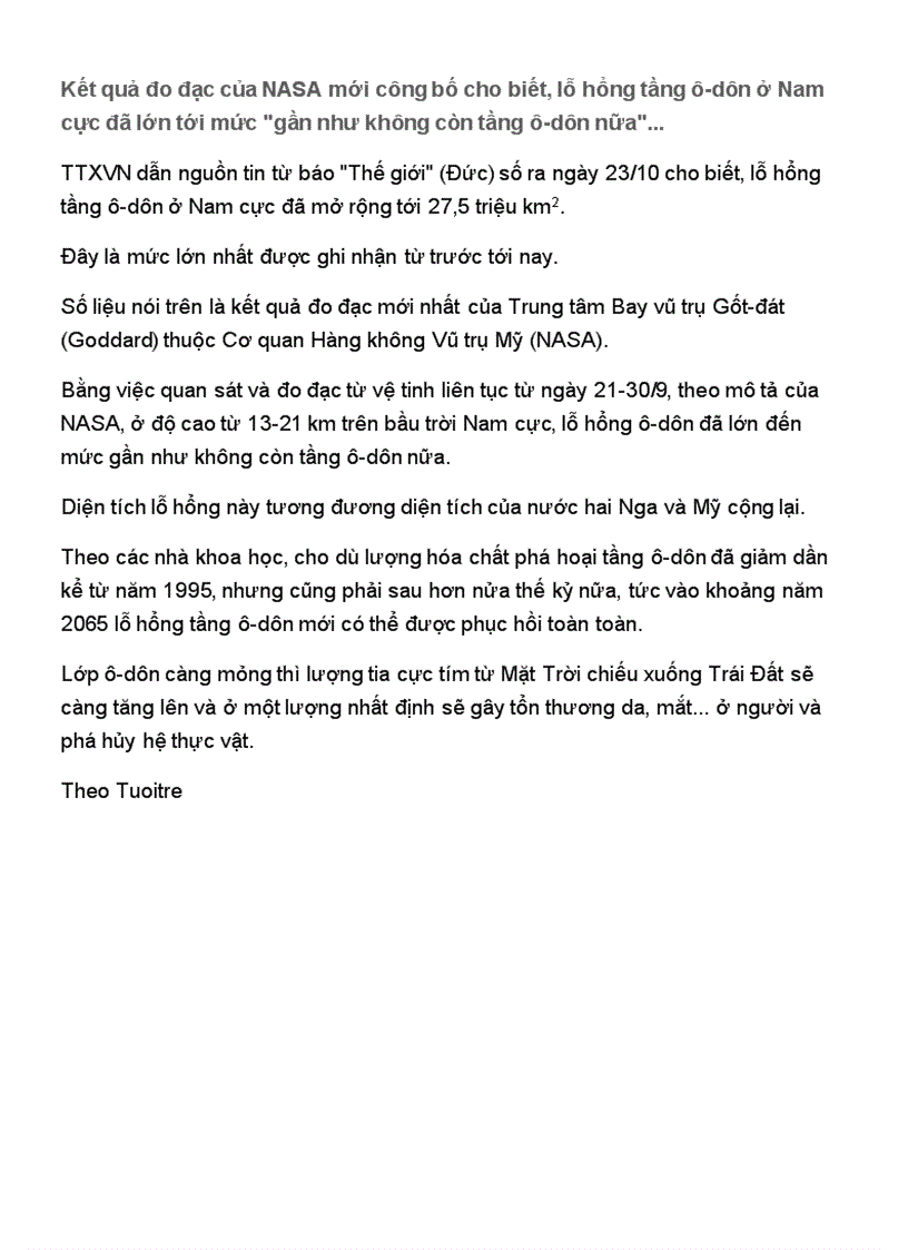 image for page Tầng odon nam cực bị thủng