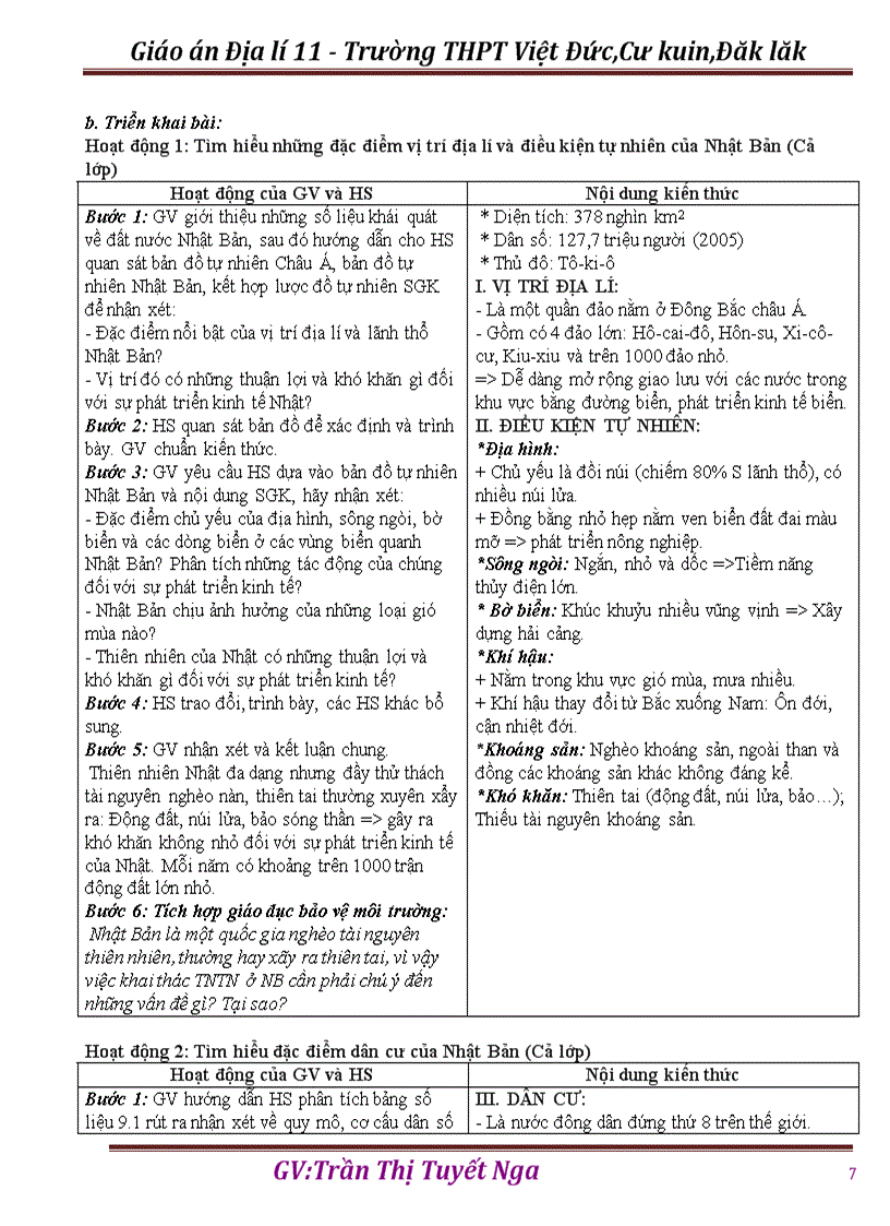 image for page GA Địa lí 11 HKII thực hiện giảm tải từng nội dung