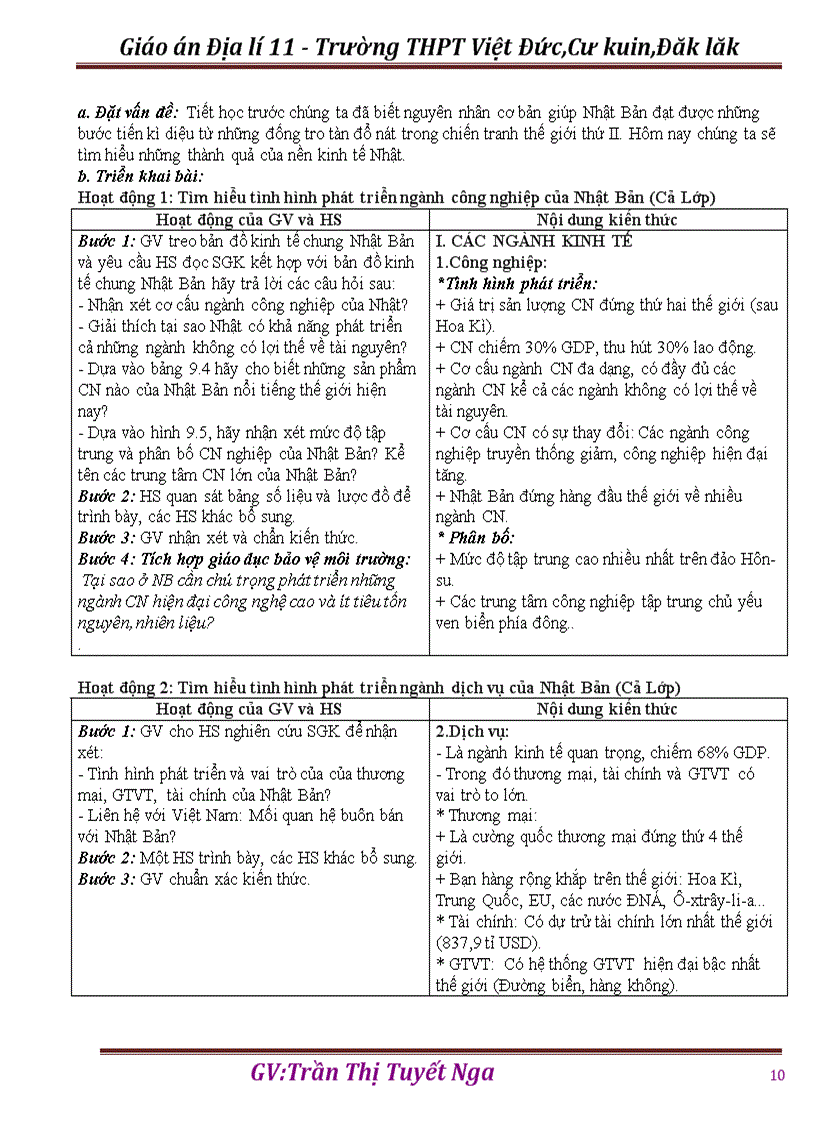 image for page GA Địa lí 11 HKII thực hiện giảm tải từng nội dung