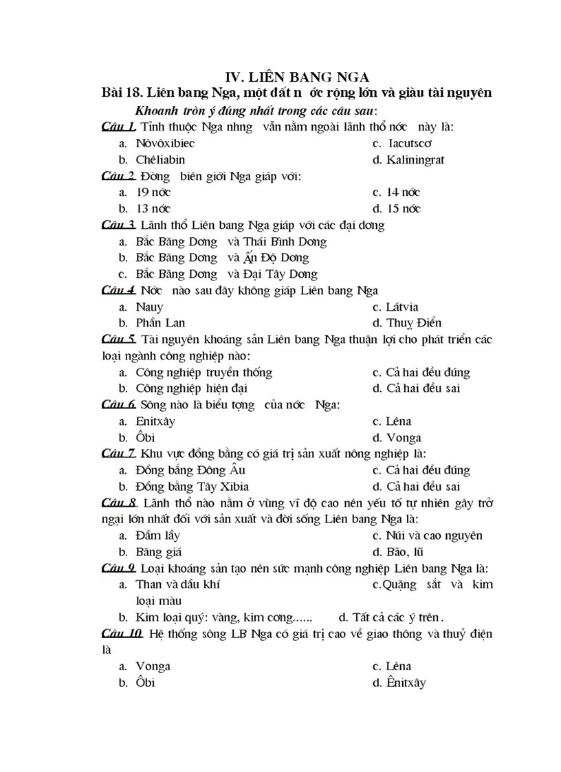 image for page Ngân hàng câu hỏi trắc nghiệm đl 11 phần 3