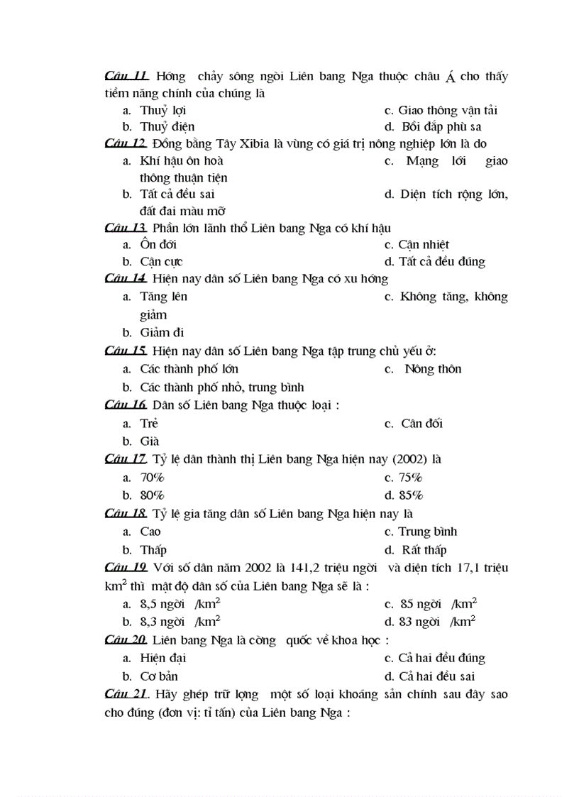 image for page Ngân hàng câu hỏi trắc nghiệm đl 11 phần 3