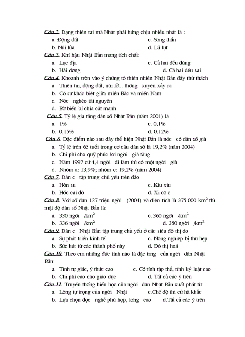 image for page Ngân hàng câu hỏi trắc nghiệm đl 11 phần 3