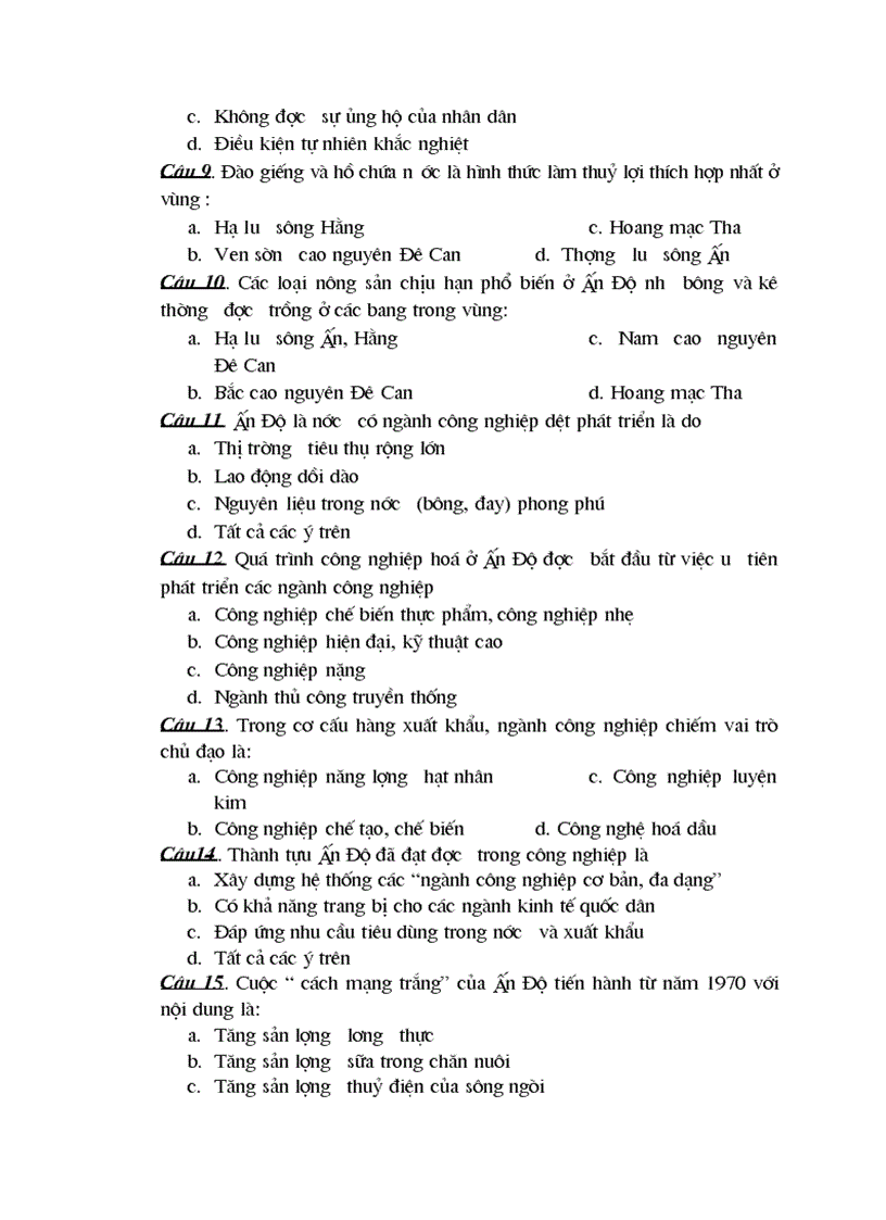 image for page Ngân hàng câu hỏi trắc nghiệm đl 11 phần 3