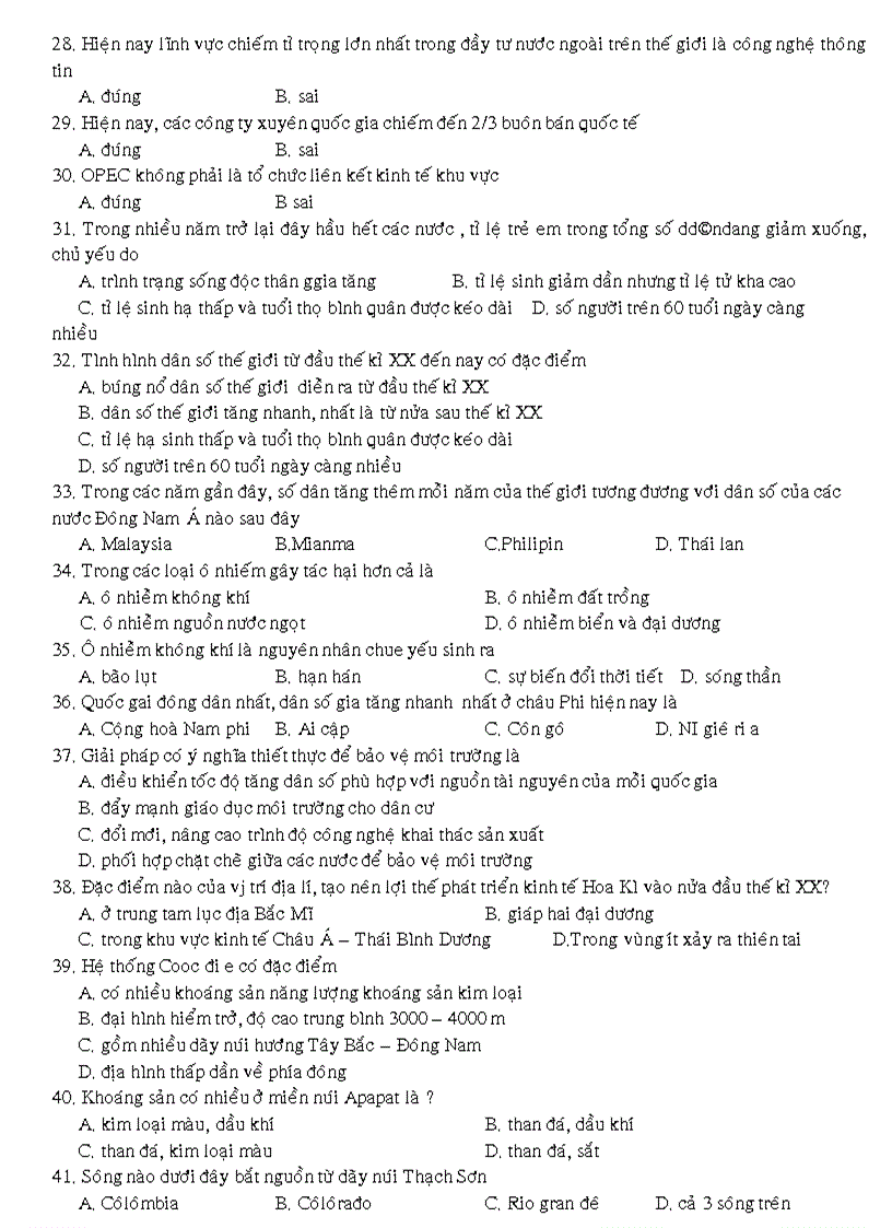 image for page 500 câu hỏi trắc nghiệm Địa 12