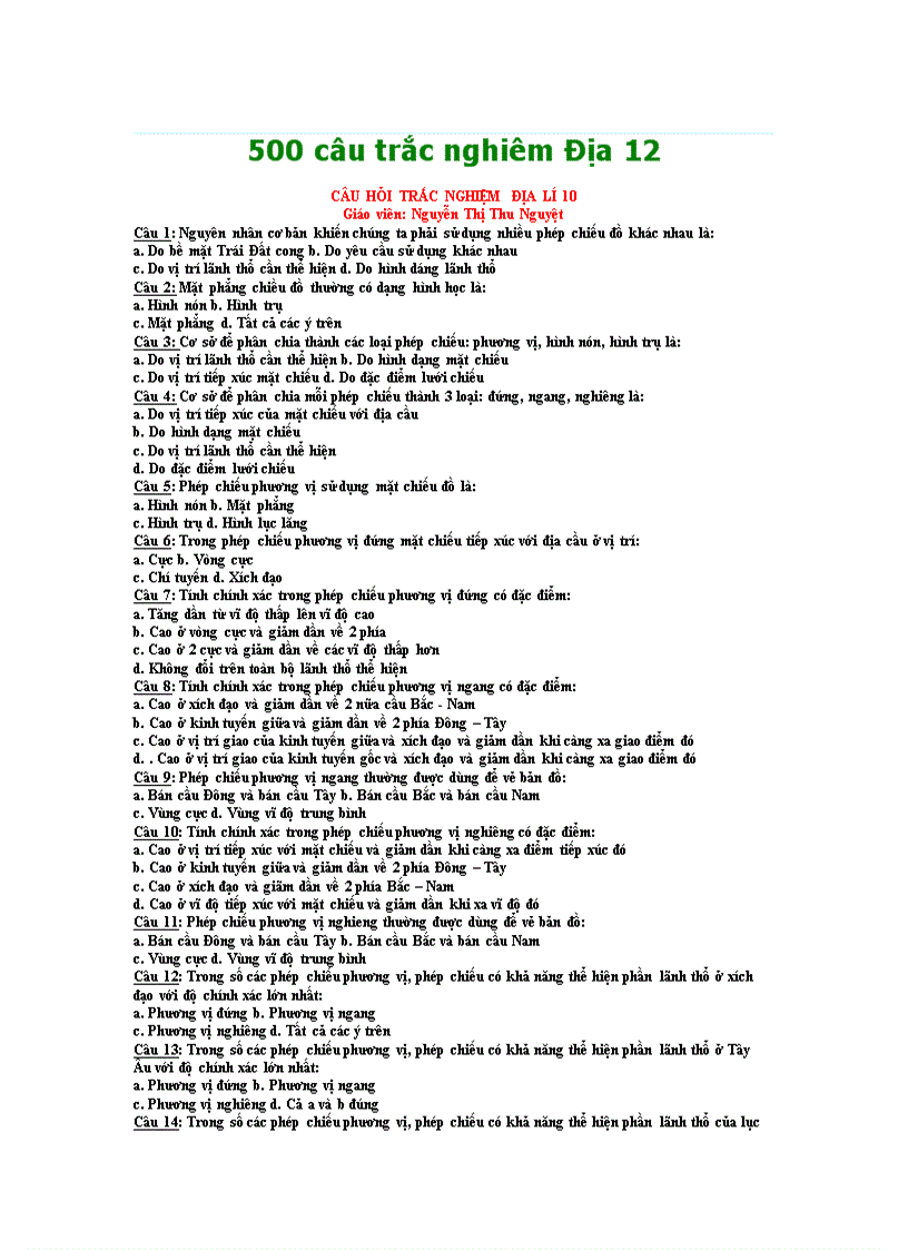 image for page 500 câu trắc nghiệm Địa lí 12
