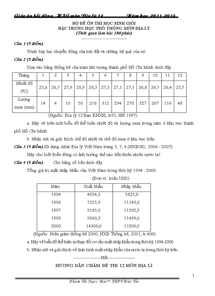 image for page Bộ đề thi học sinh giỏi Địa lý 12