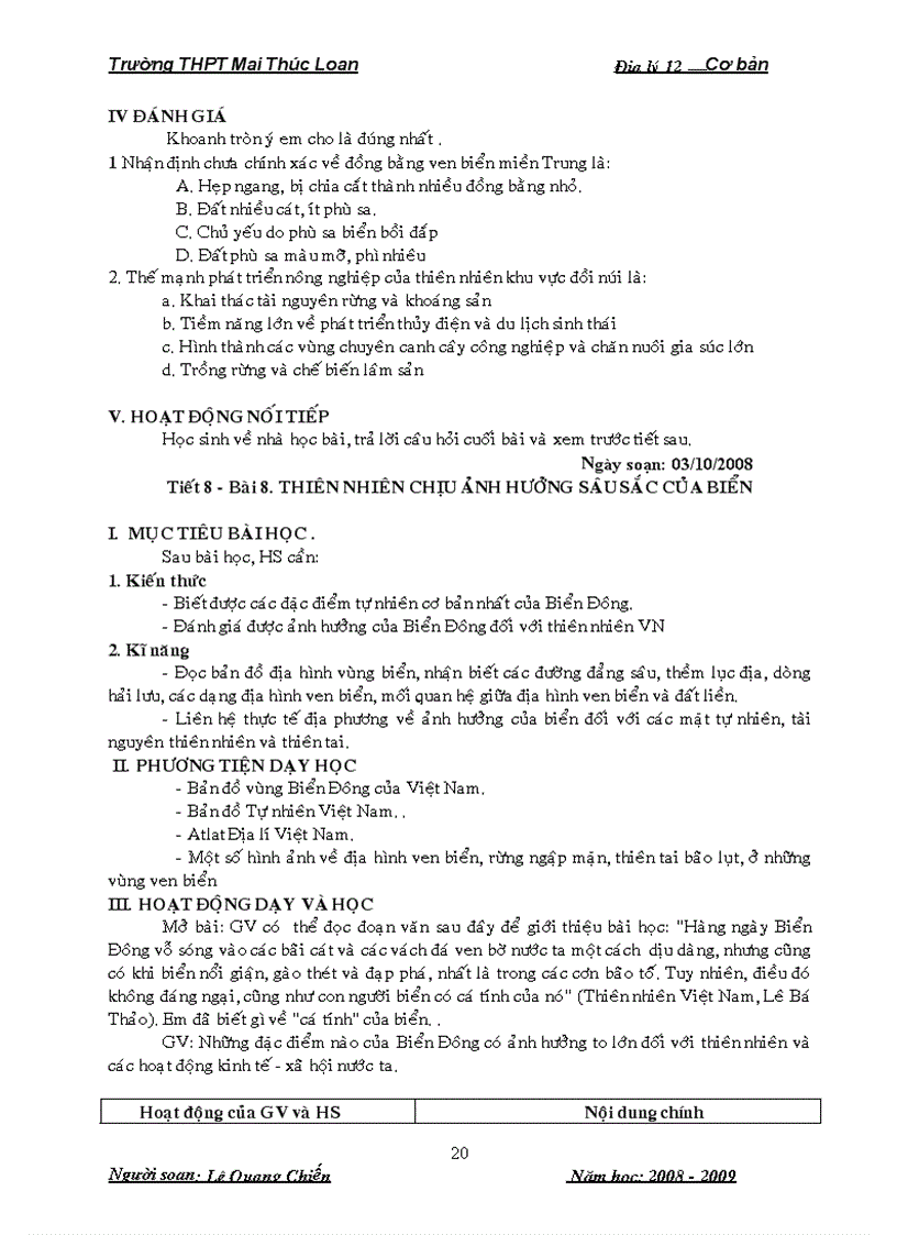 image for page Bộ giáo án Địa lí 12 Cơ bản Trọn bộ