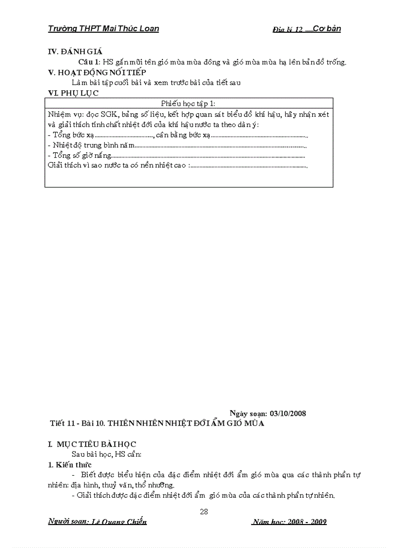 image for page Bộ giáo án Địa lí 12 Cơ bản Trọn bộ