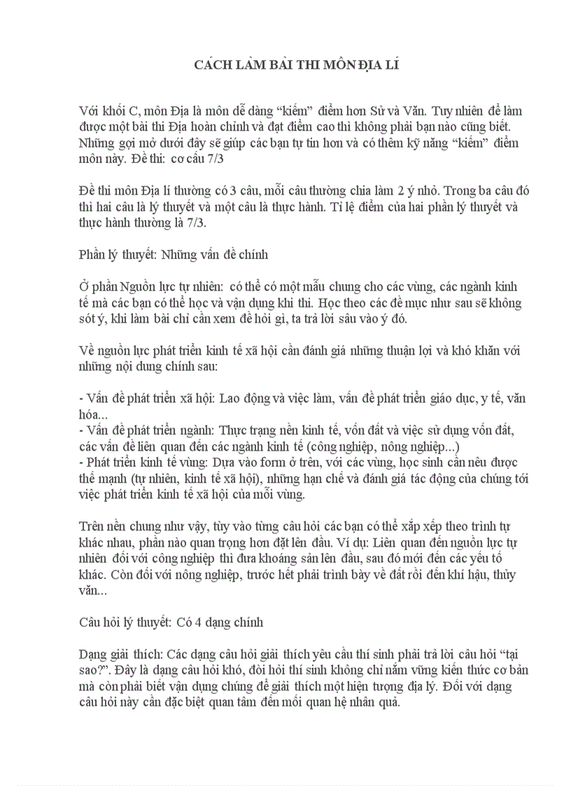 image for page Cách làm bài thi môn Địa lý