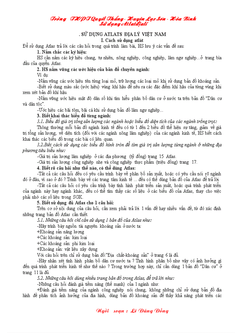 image for page Cách sử dụng atlats địa lí việt nam