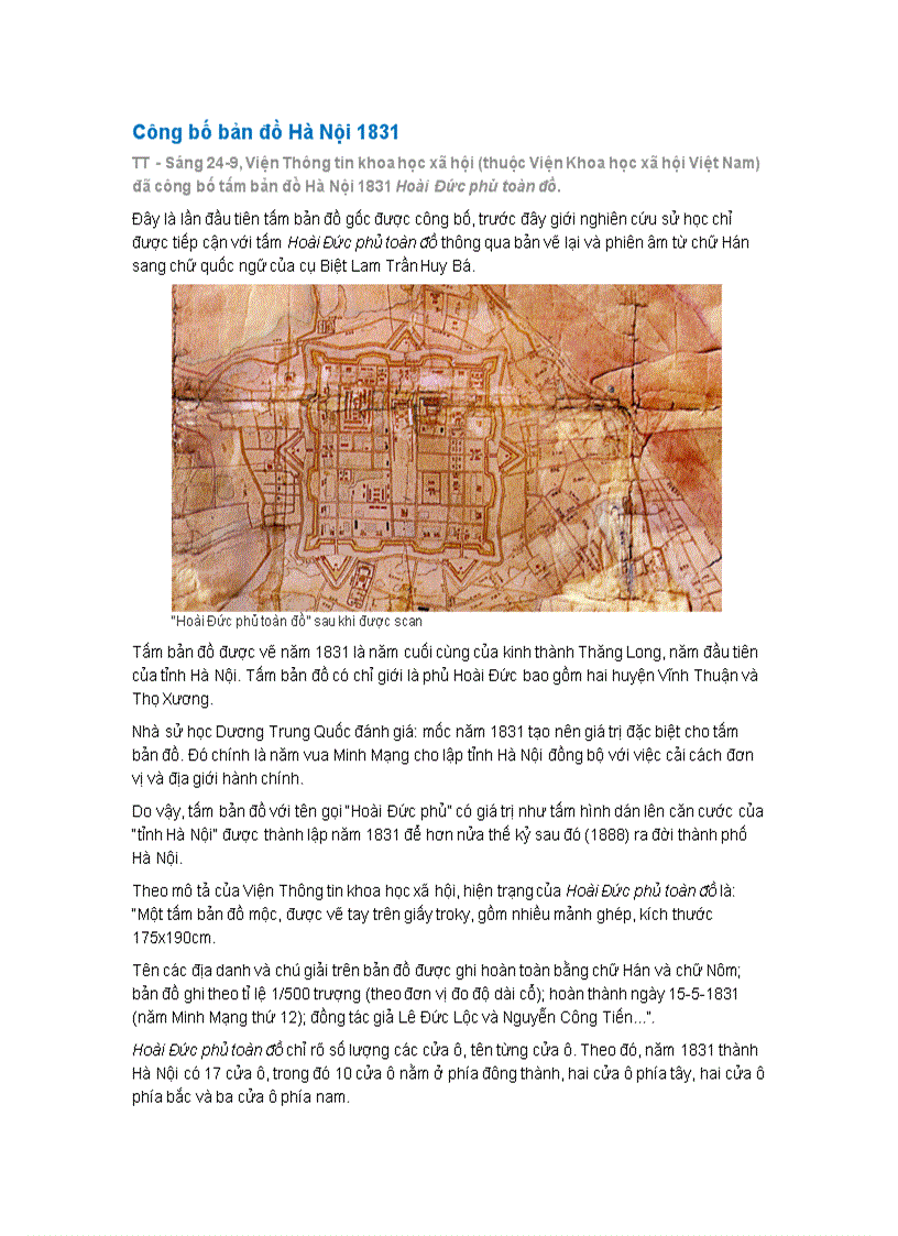 image for page Công bố bản đồ Hà Nội năm 1831