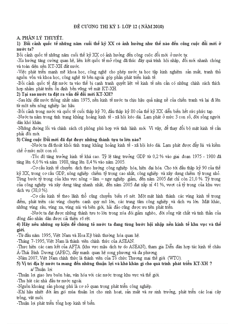 image for page Đề cương ôn tập học kỳ 1 Địa 12