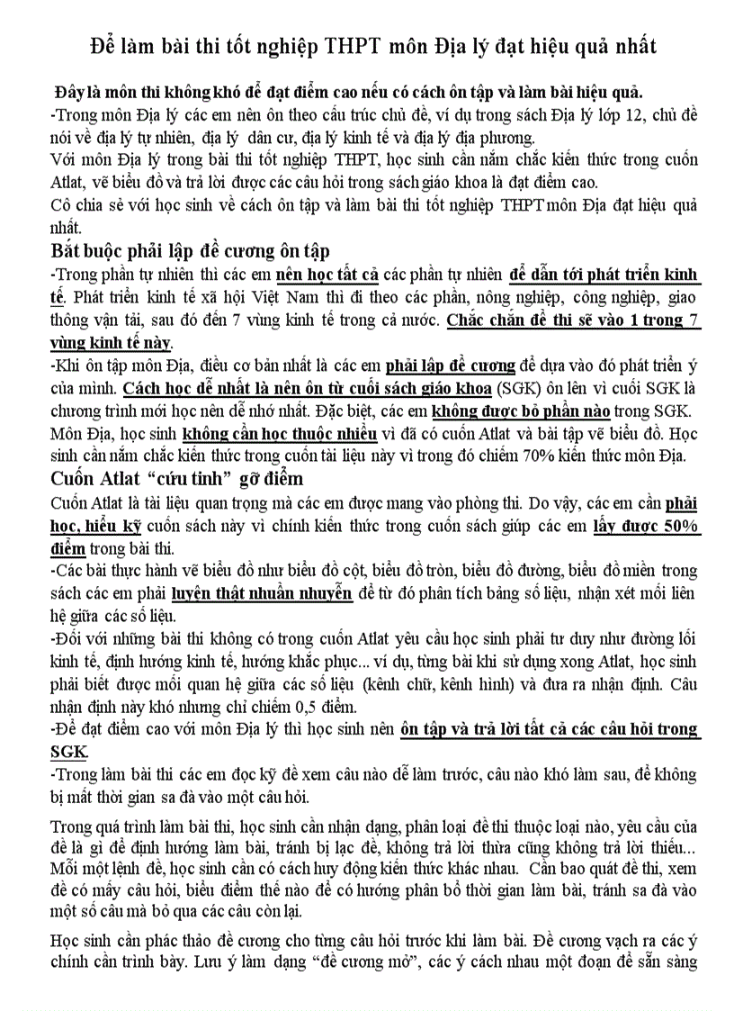 image for page Để đạt điểm cao trong môn Địa lý