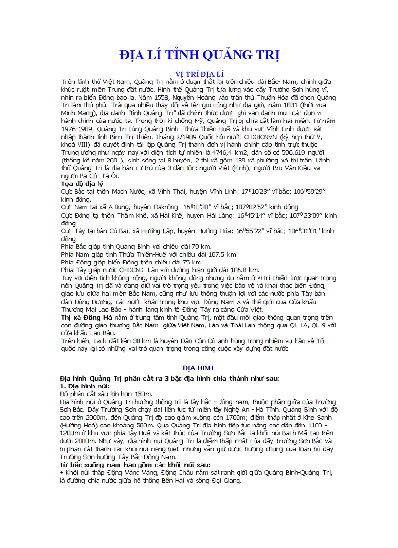 image for page Địa lí địa phuong Đia lí tinh Quảng Tri