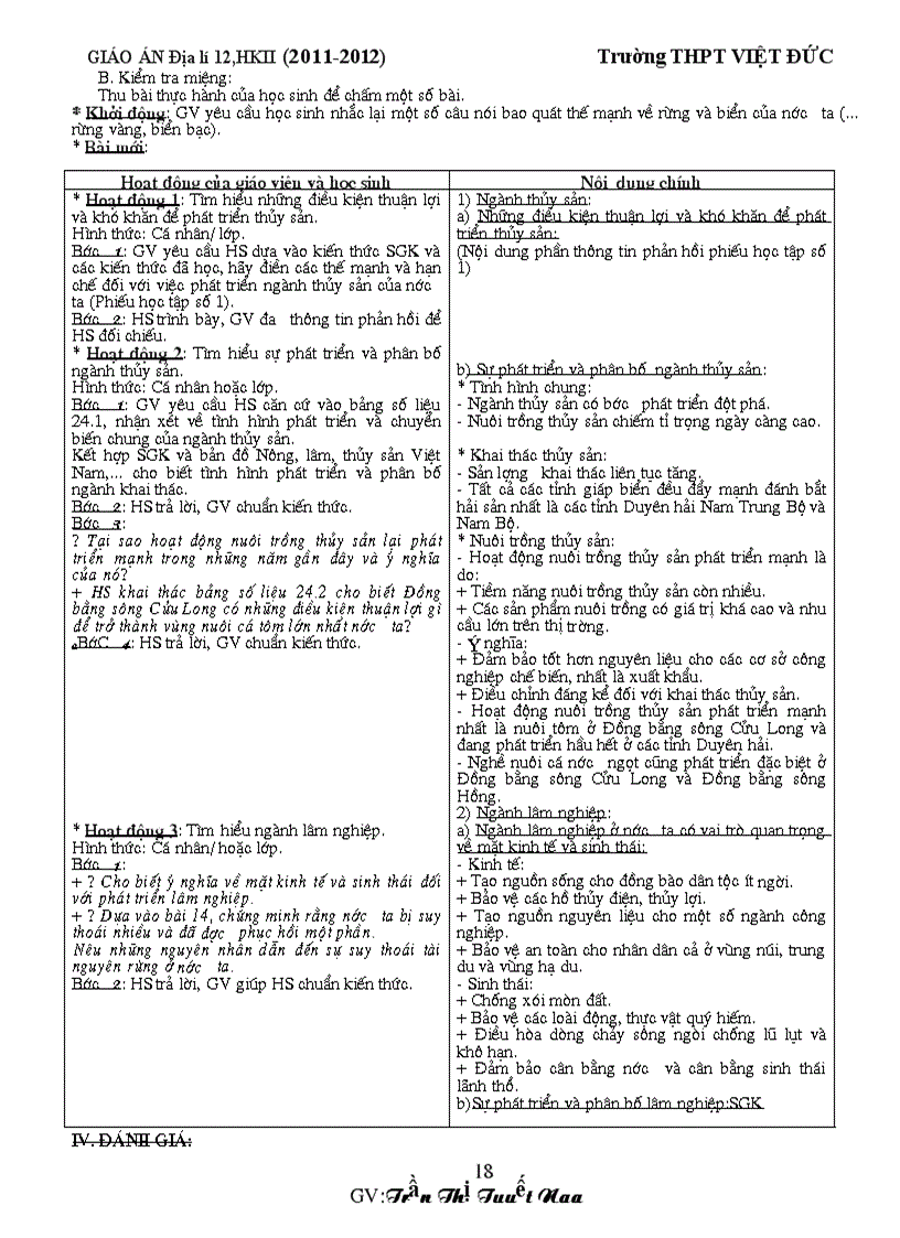 image for page GA Địa lí 12 HKII thực hiện giảm tải từng nội dung