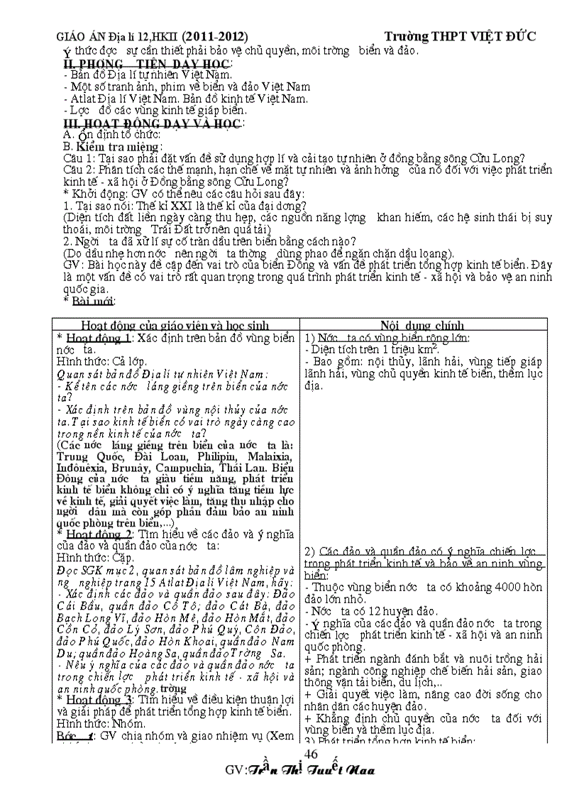 image for page GA Địa lí 12 HKII thực hiện giảm tải từng nội dung