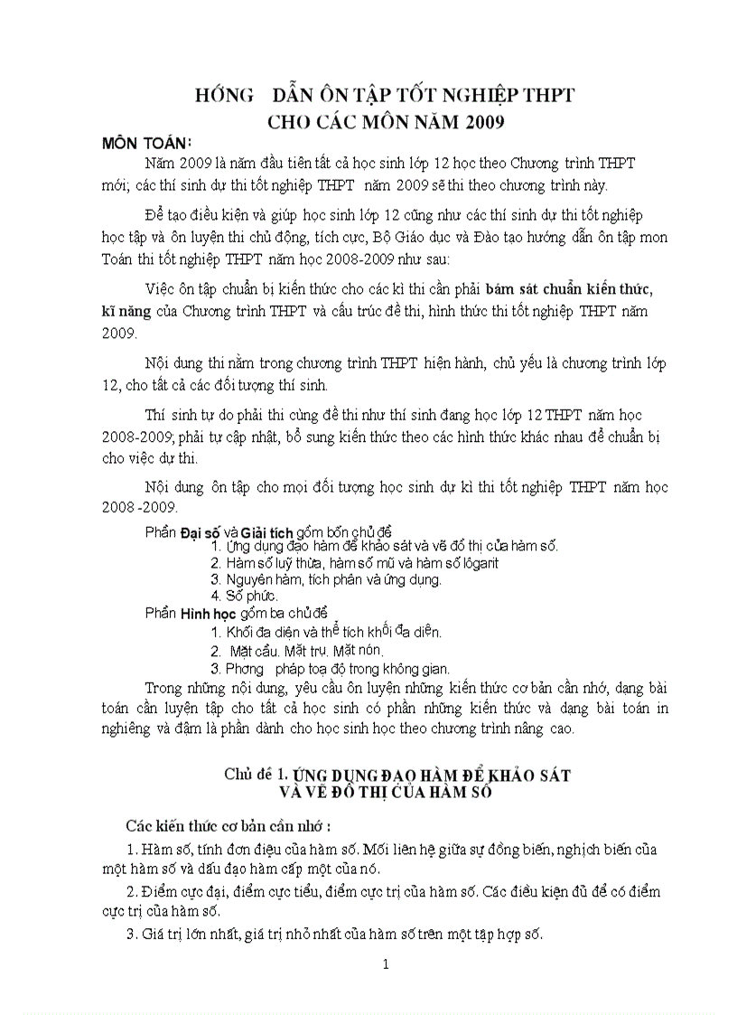 image for page Huong dan on thi TNPT 2009 cac mon