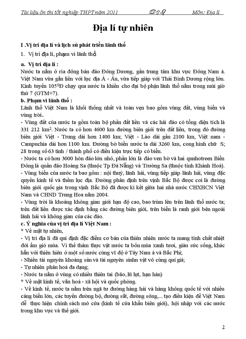 image for page Tài liệu ôn thi TN THPT 2011 Môn Địa lí P1
