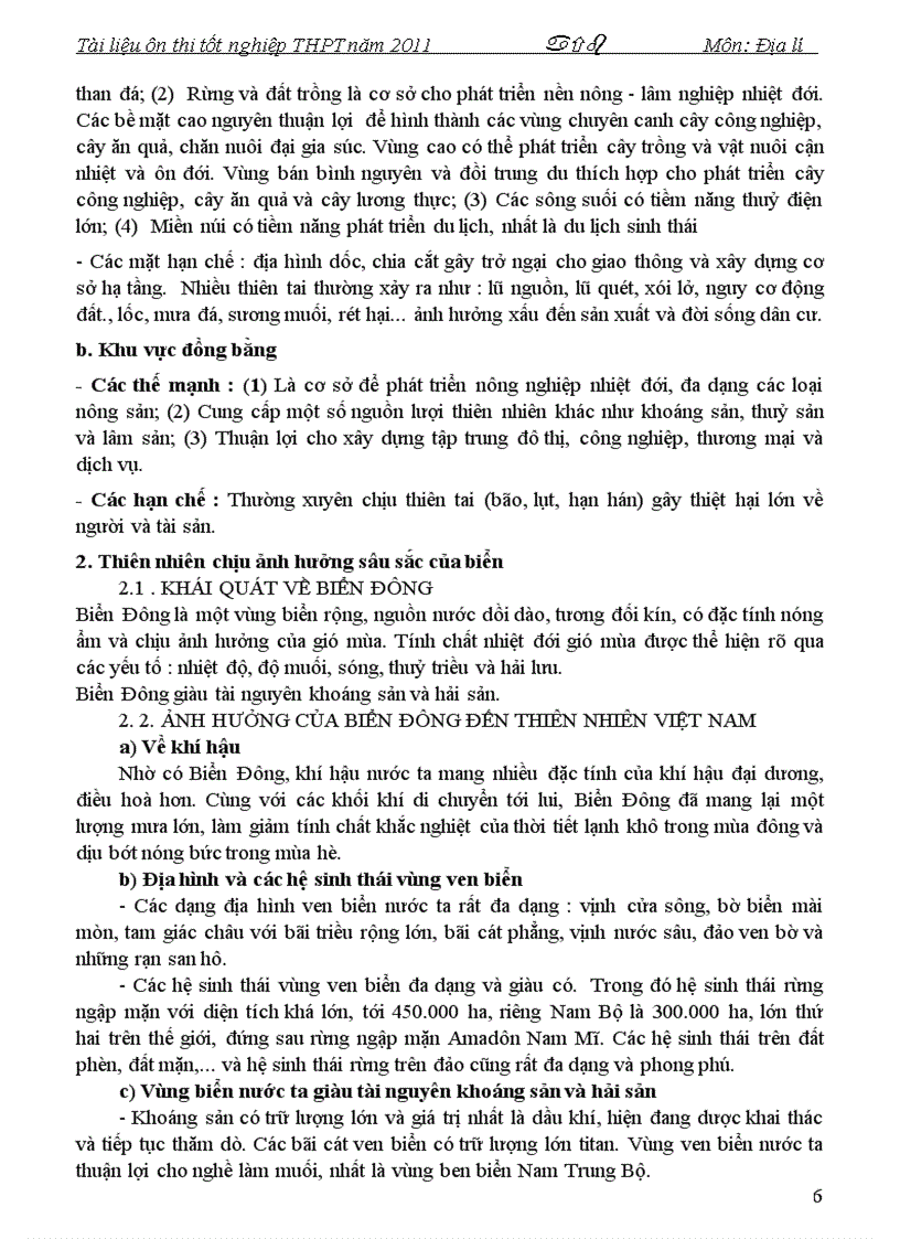 image for page Tài liệu ôn thi TN THPT 2011 Môn Địa lí P1