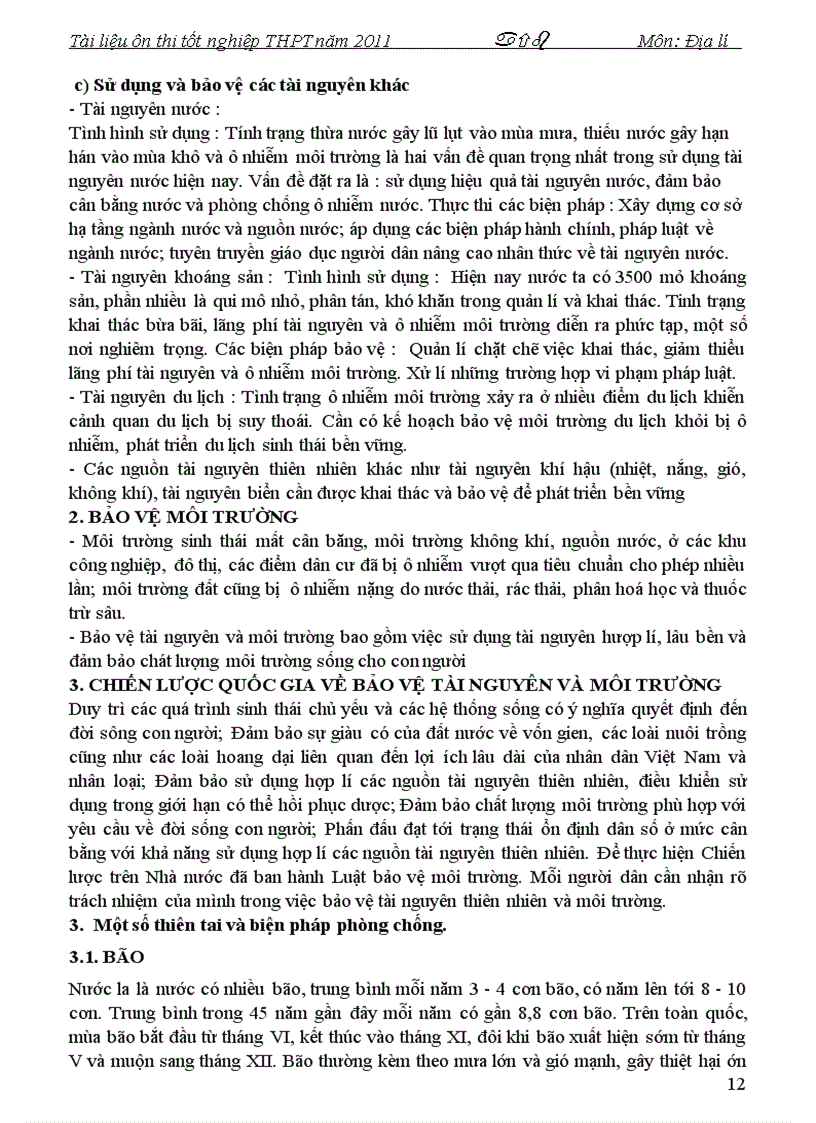 image for page Tài liệu ôn thi TN THPT 2011 Môn Địa lí P1