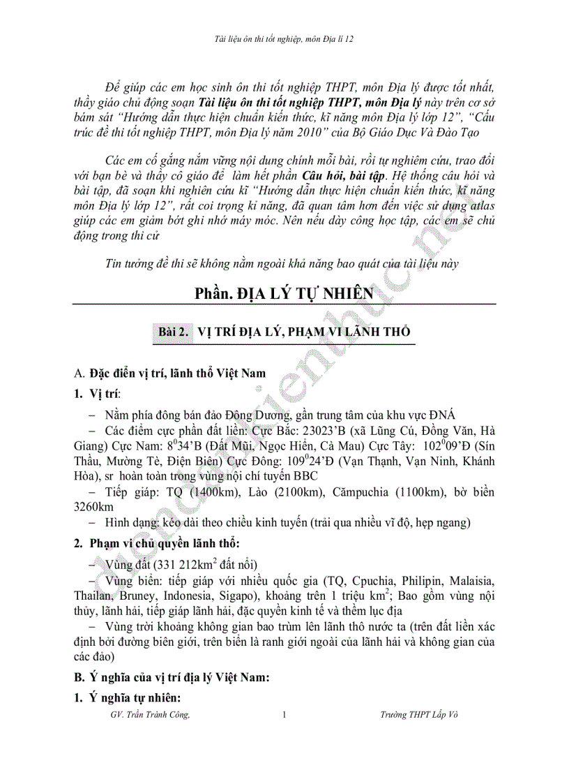 image for page Tài liệu ôn thi tốt nghiệp môn Địa lí 12