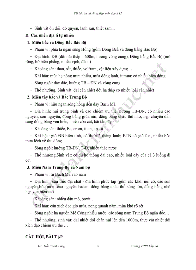 image for page Tài liệu ôn thi tốt nghiệp môn Địa lí 12
