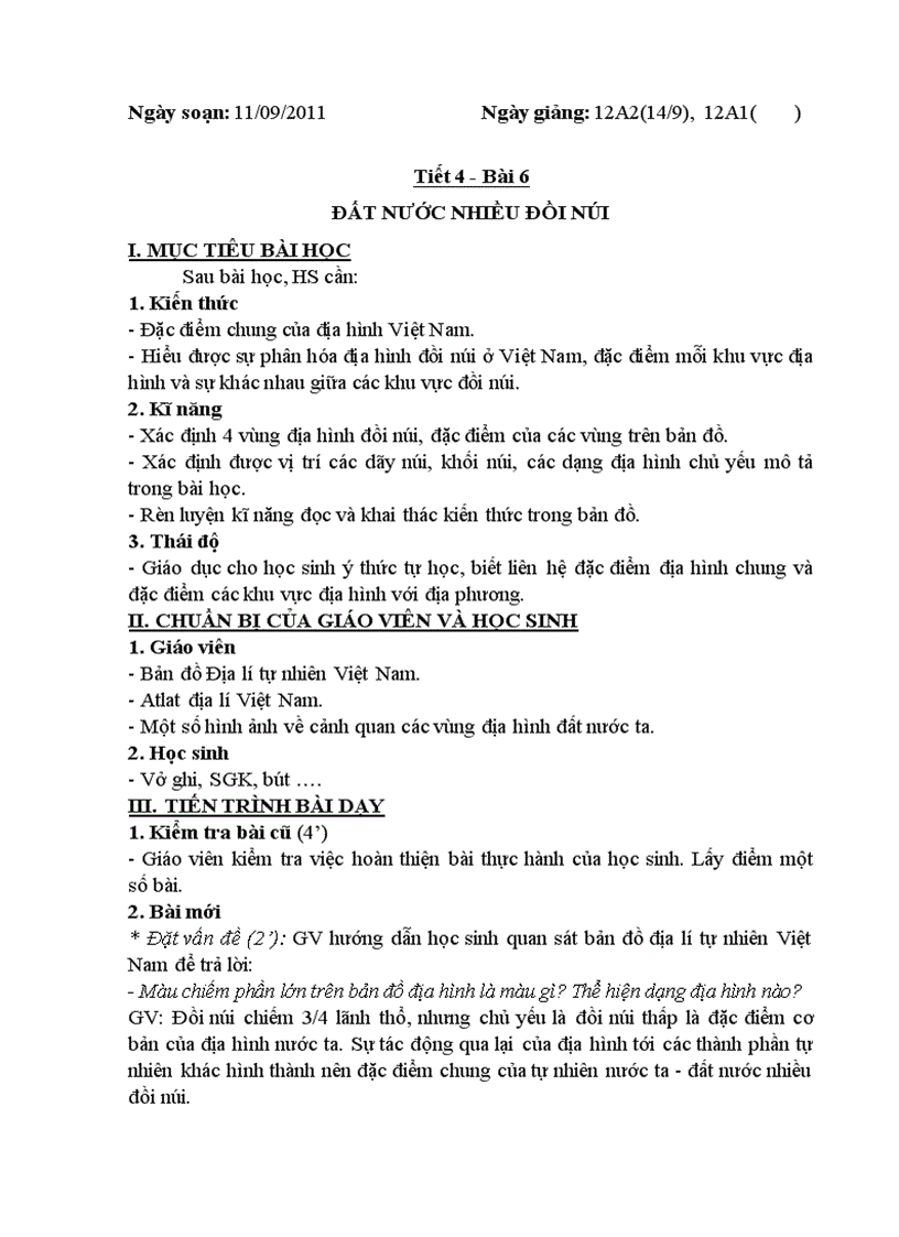 image for page Tiết 4 bài 4 Đất nước nhiều đồi núi