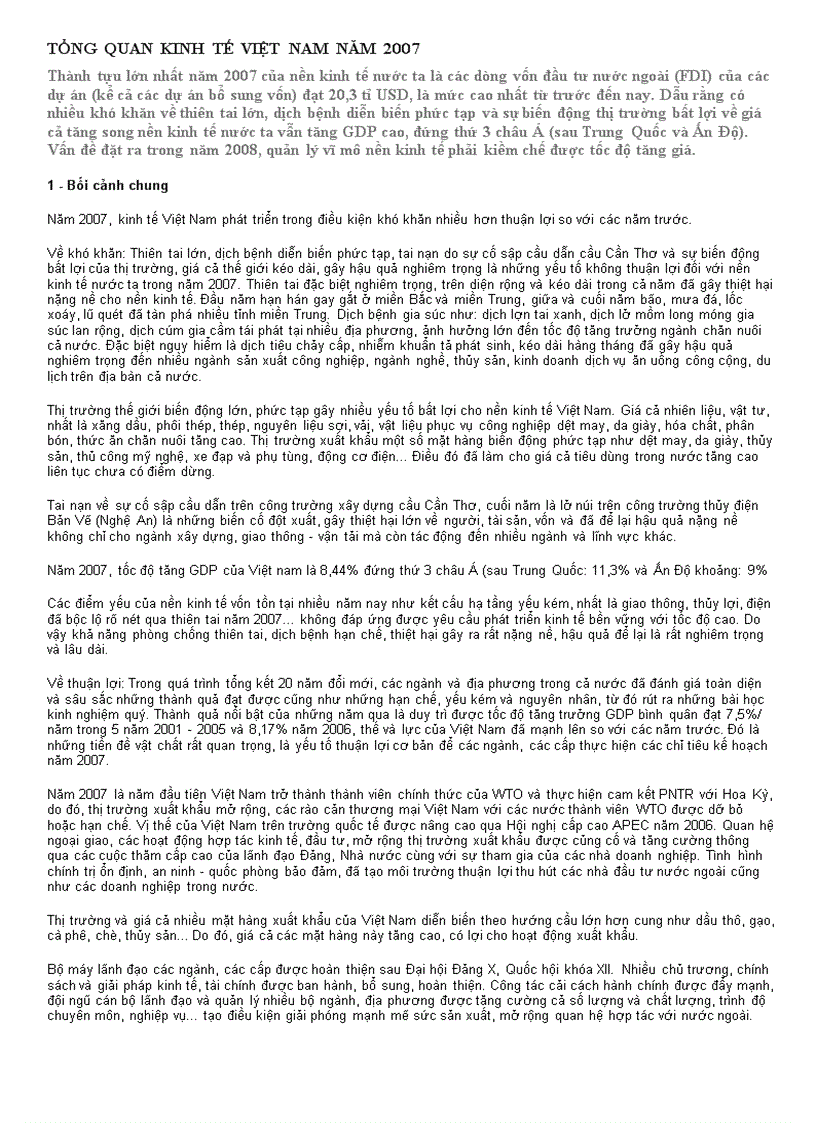 image for page Tổng quan kinh tế Việt Nam năm 2007
