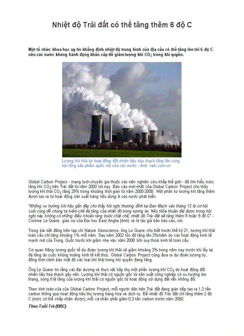 image for page Nhiệt độ Trái đất có thể tăng thêm 6 độ C
