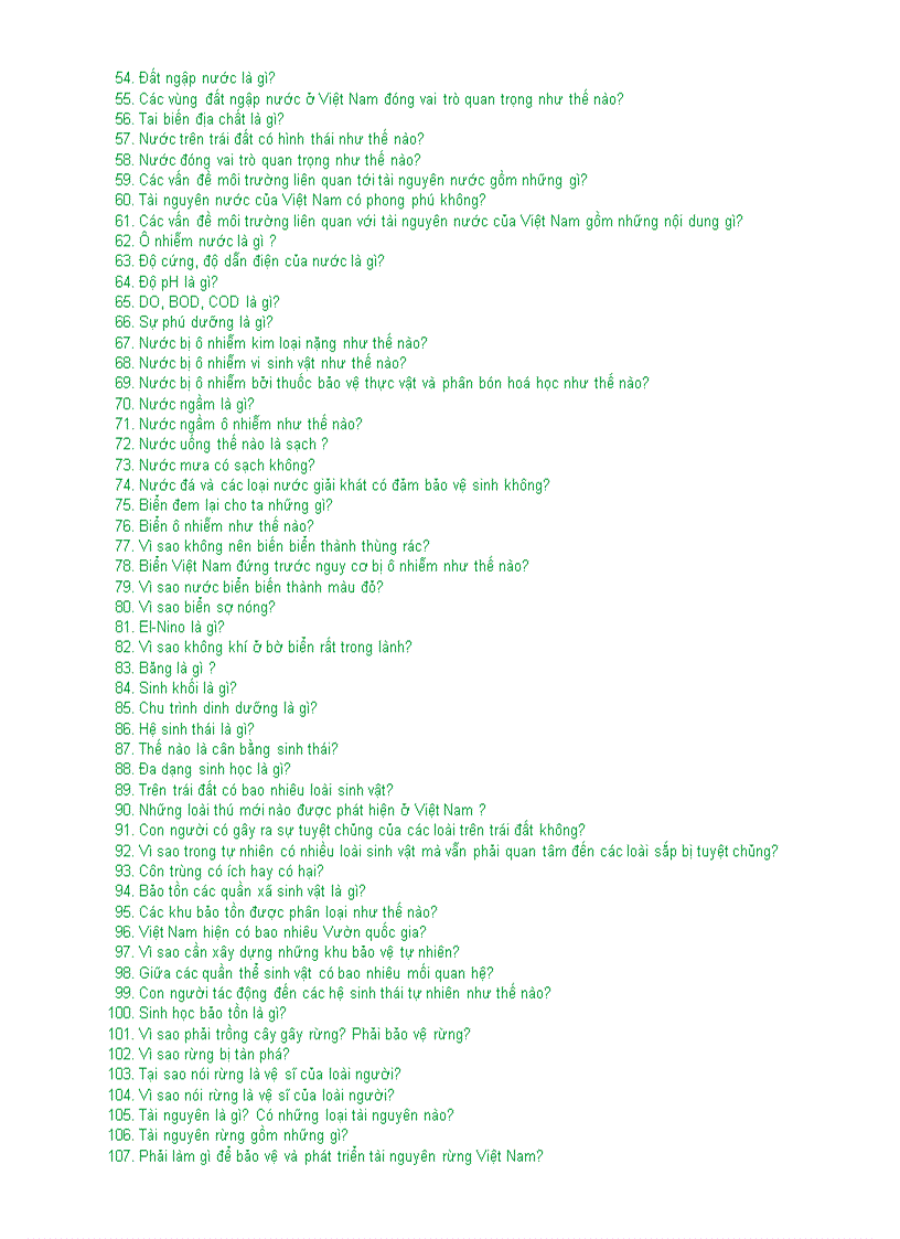 image for page 200 Câu hỏi về Môi Trường