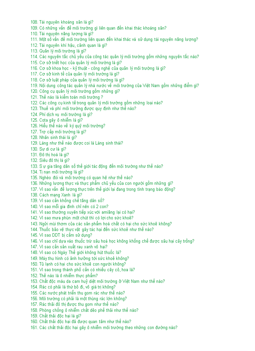 200 Câu hỏi về Môi Trường