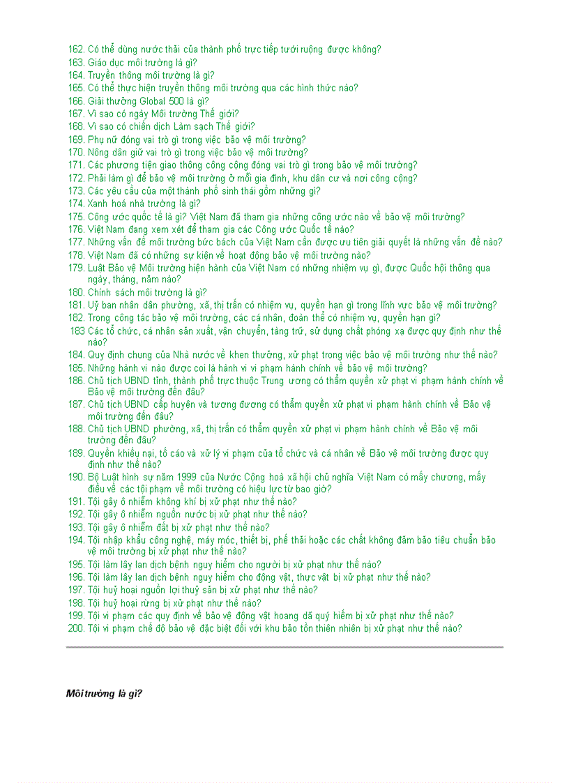 image for page 200 Câu hỏi về Môi Trường
