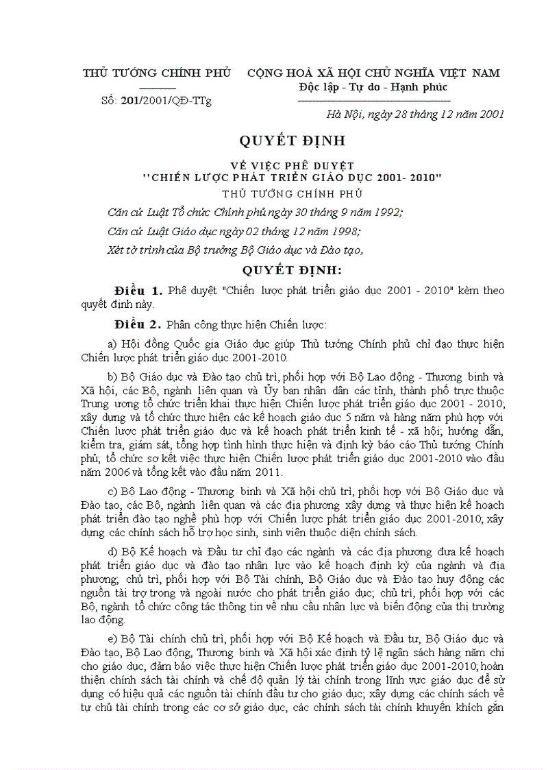 image for page Chiến lược phát triển giáo dục 2001 2010