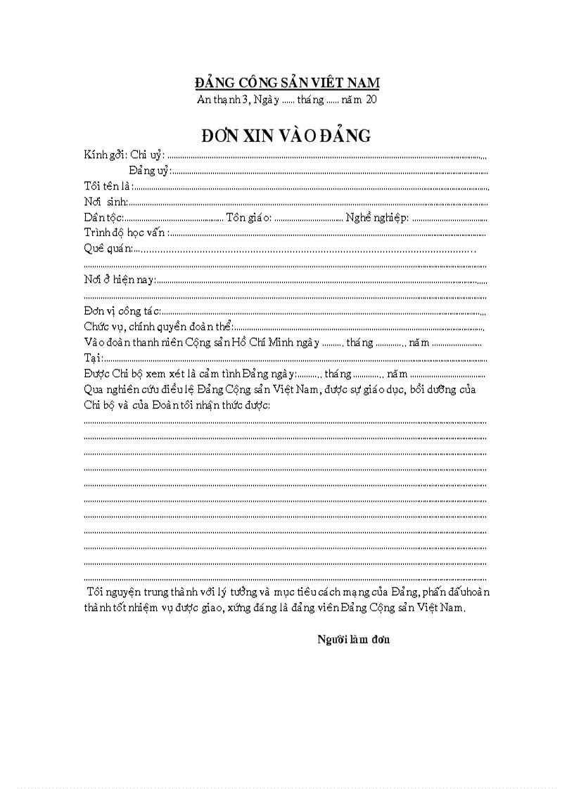image for page Đơn xin vào Đảng