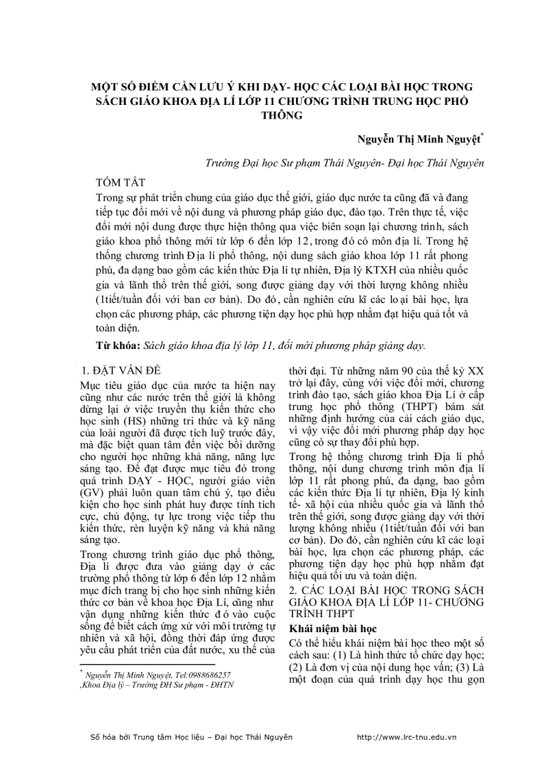 image for page Một số điểm cần lưu ý khi dạy học Địa lý 11